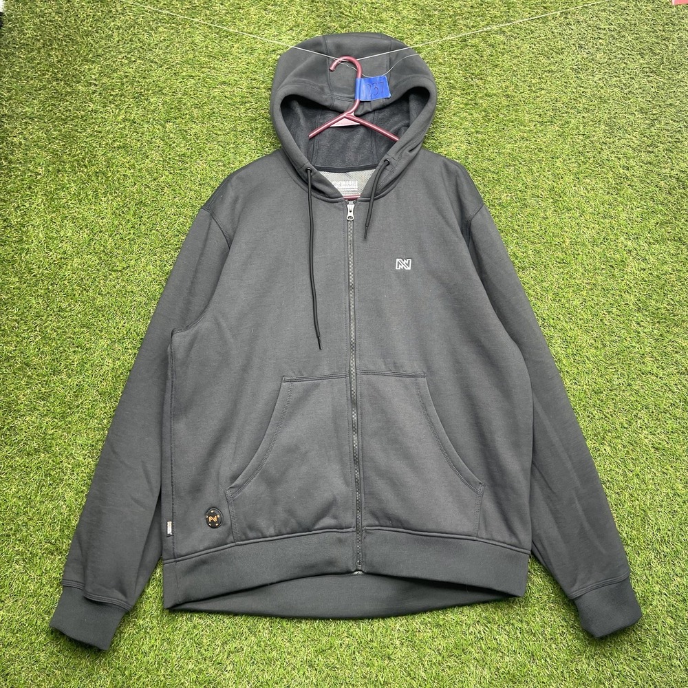 Mobile Warming Hoodie Mens XL Gray Full Zip Heated Thermal Fleece Sweatshirt